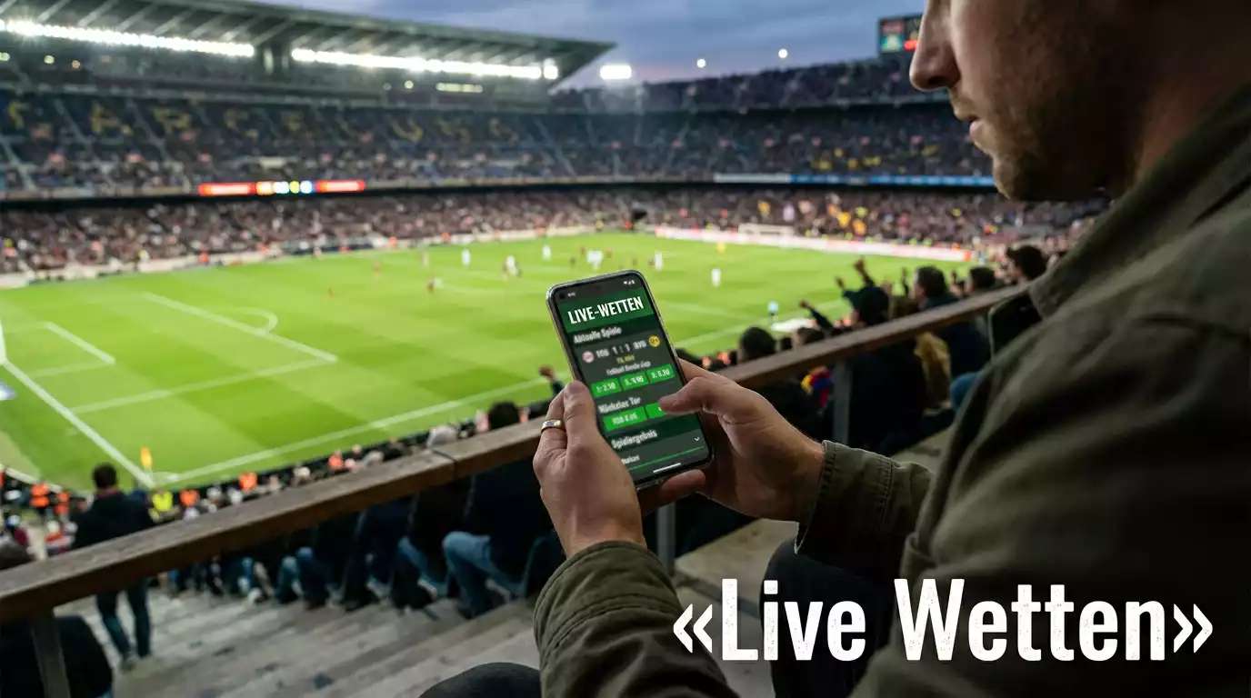 Live Wetten mit Echtzeit-Quoten auf einem Smartphone im Stadion