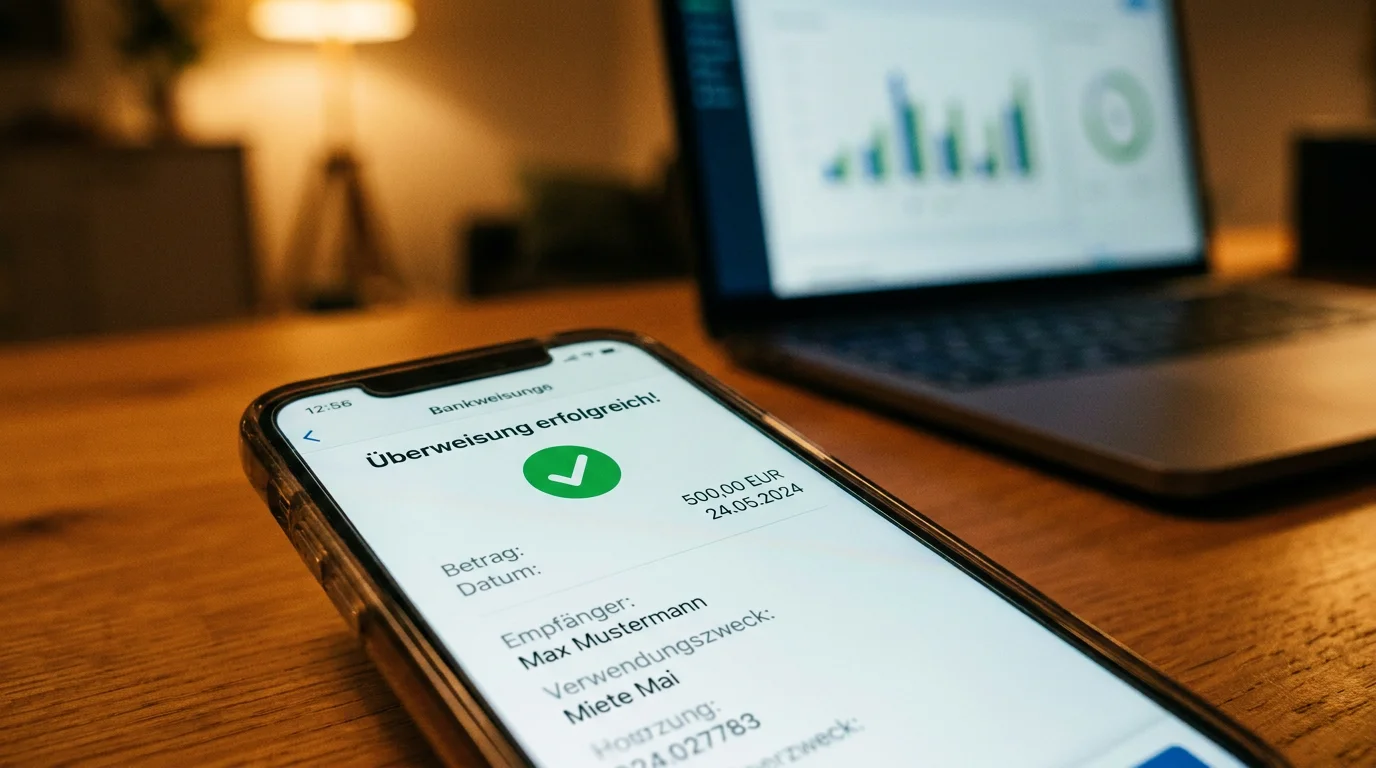 Smartphone mit Online-Banking-Oberfläche und Sofortüberweisung an einen Sportwetten-Anbieter